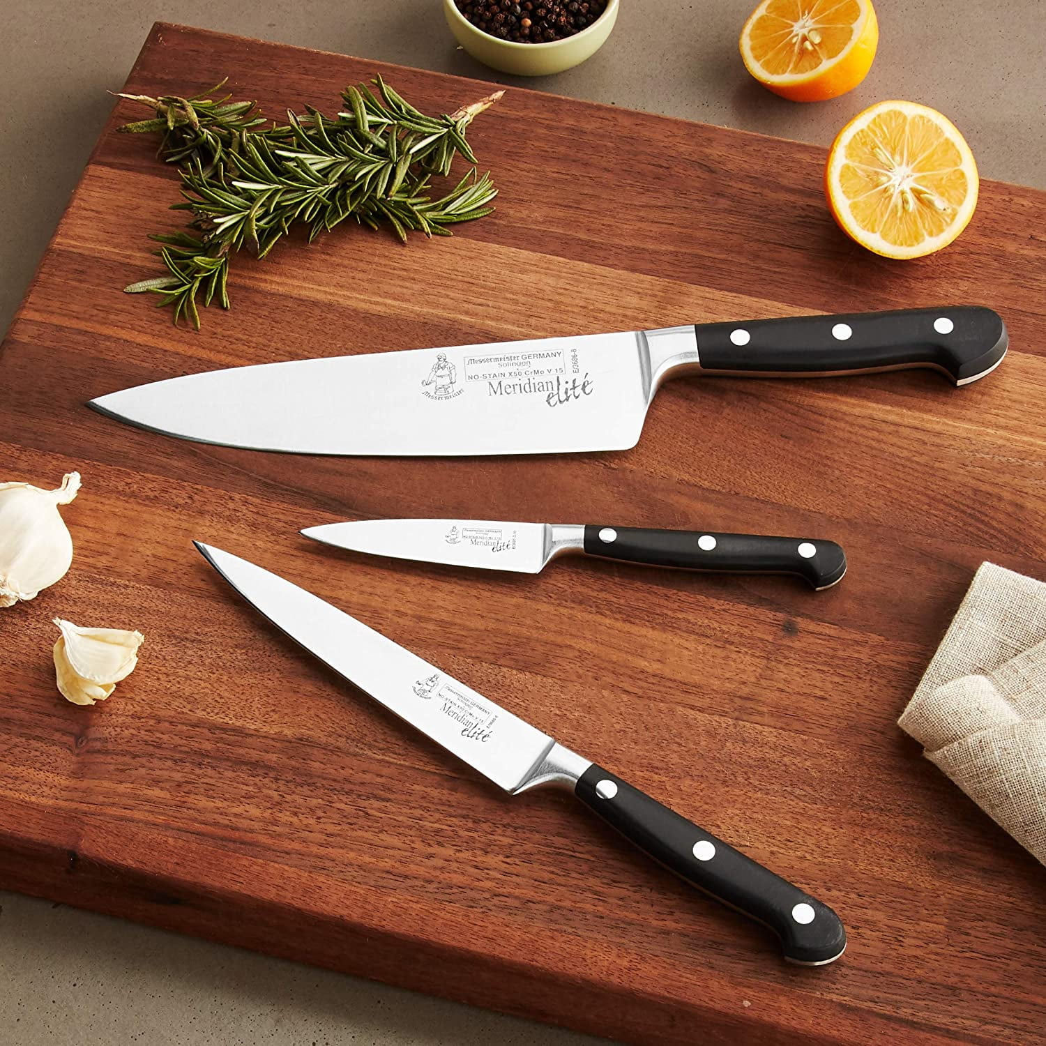 Messermeister Meridian Elite Professional Sharp 3 Piece Kitchen Knife Set Trio