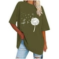thumbnail image 2 of WREESH Women's Oversized Round-Neck T-Shirts Casual Loose Short Sleeve Printed Blouses Olive Green, 2 of 5