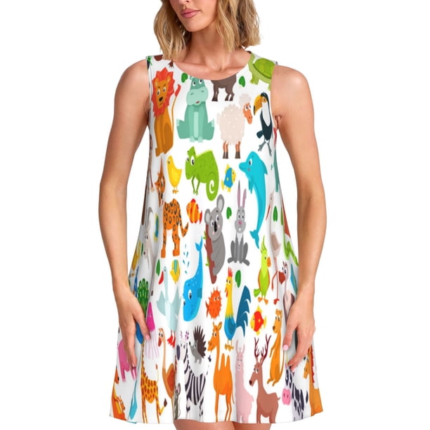 Disketp Animals para Vestido sin Mangas para Mujeres, Vestidos de Verano para Mujeres, Casual y Holgado para la Playa