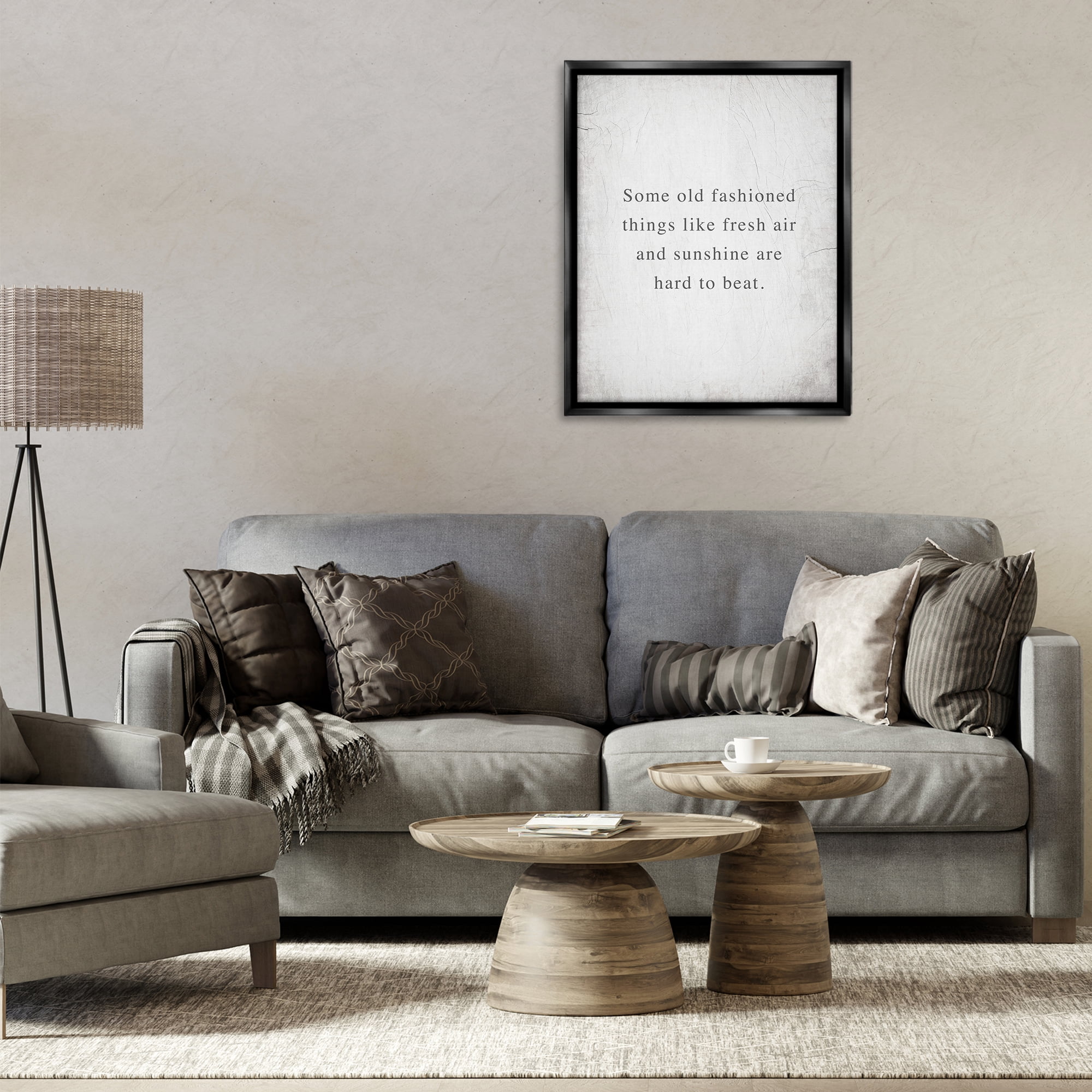Stupell Industries Fresh Air & Sunshine Sentiment Text & Numbers Painting Black Floater Framed Canvas Art Print Wall Art, 25 x 31
