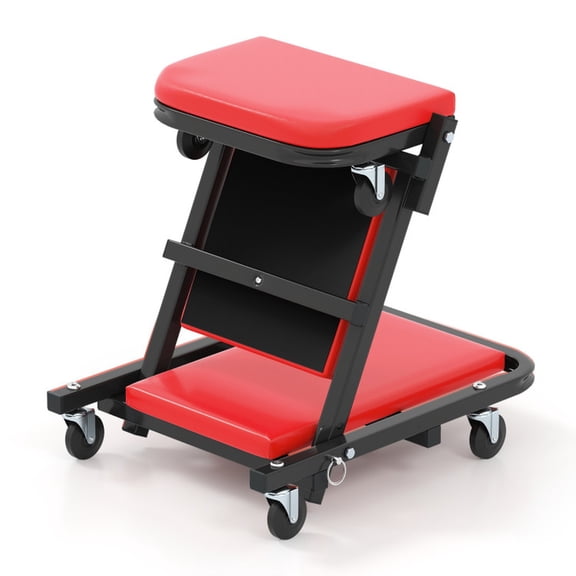 Biotree 2-in-1 Folding Mechanic Creeper Padded Seat 6 Wheels 350 lbs - Red