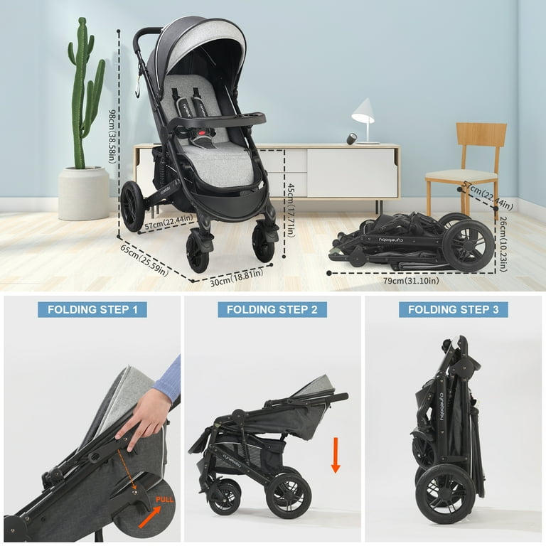 Newborn Infant Toddler Lightweight Umbrella Stroller Sleeping and Sitting Mode 2 in 1 All Terrain Travel Baby Stroller Sunshade Comfortable Full Size Foldable Compact Baby Pushchair Pram Stroller Walm...