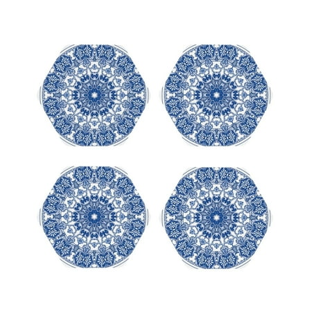 

KLL Drink Coasters Set Hexagon of 4 PU Leather Absorbent Coasters Set Decorative Coffee Cup Coasters Housewarming Gift for Home Decor-Blue Watercolor