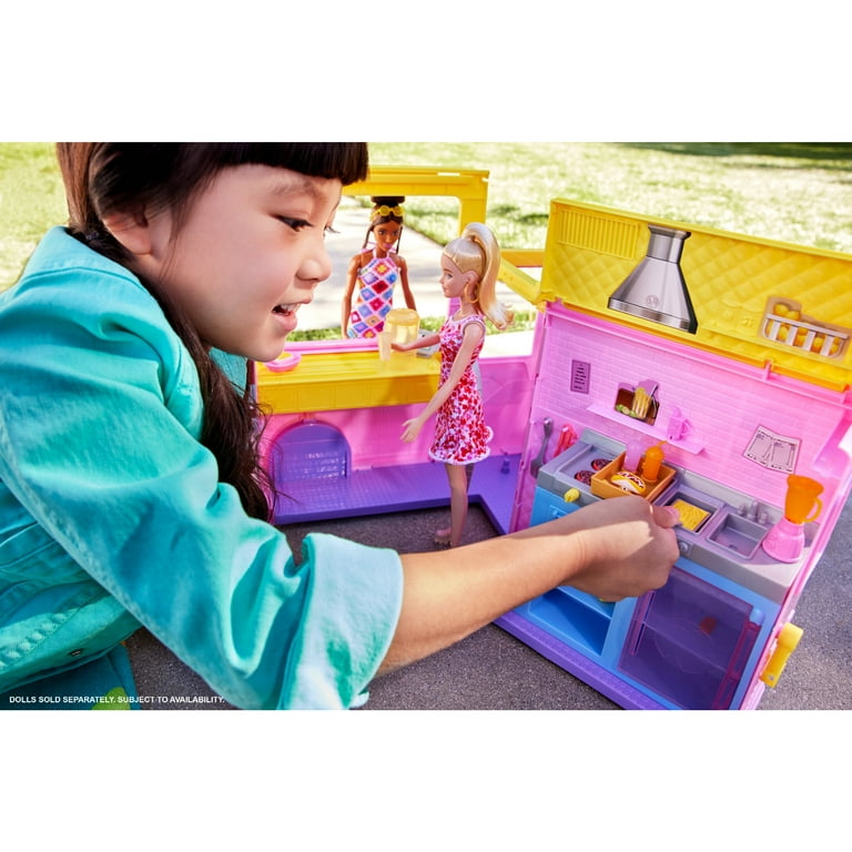 Barbie Sets Lemonade Truck Playset with Prep Dining Areas Food Drink Accessories 25 Pieces Walmart