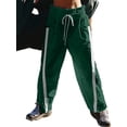 thumbnail image 2 of Women'S Wide Leg Pants Casual Drawstring Elastic Waisted Contrast Color Workout Y2K Track Pants Green L, 2 of 7