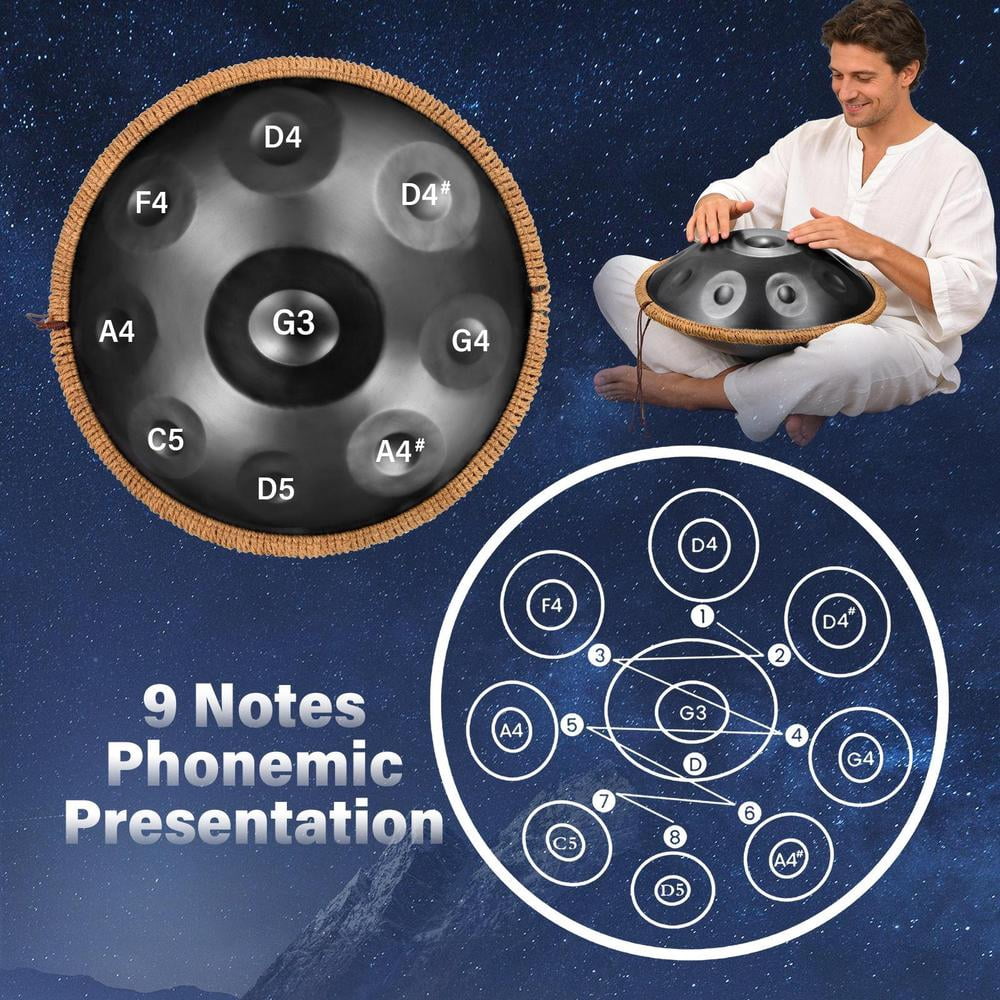 Hand Pan Drum, G Minor 9 Notes 18 Inches Meditation Drum, Musical Instruments, Portable Handpan Set for Children, Boys, Girls, Adults
