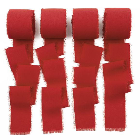 Cinta decorativa Mlurcu de seda roja, 3,8 cm x 36,5 m, borde deshilachado