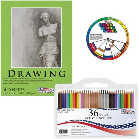36 piece artist pencil set with us art supply 9 x12 drawing paper