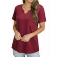 thumbnail image 4 of Nlife Women V Neck Short Sleeve Front Pocket T-Shirt,Wine Red, 4 of 7