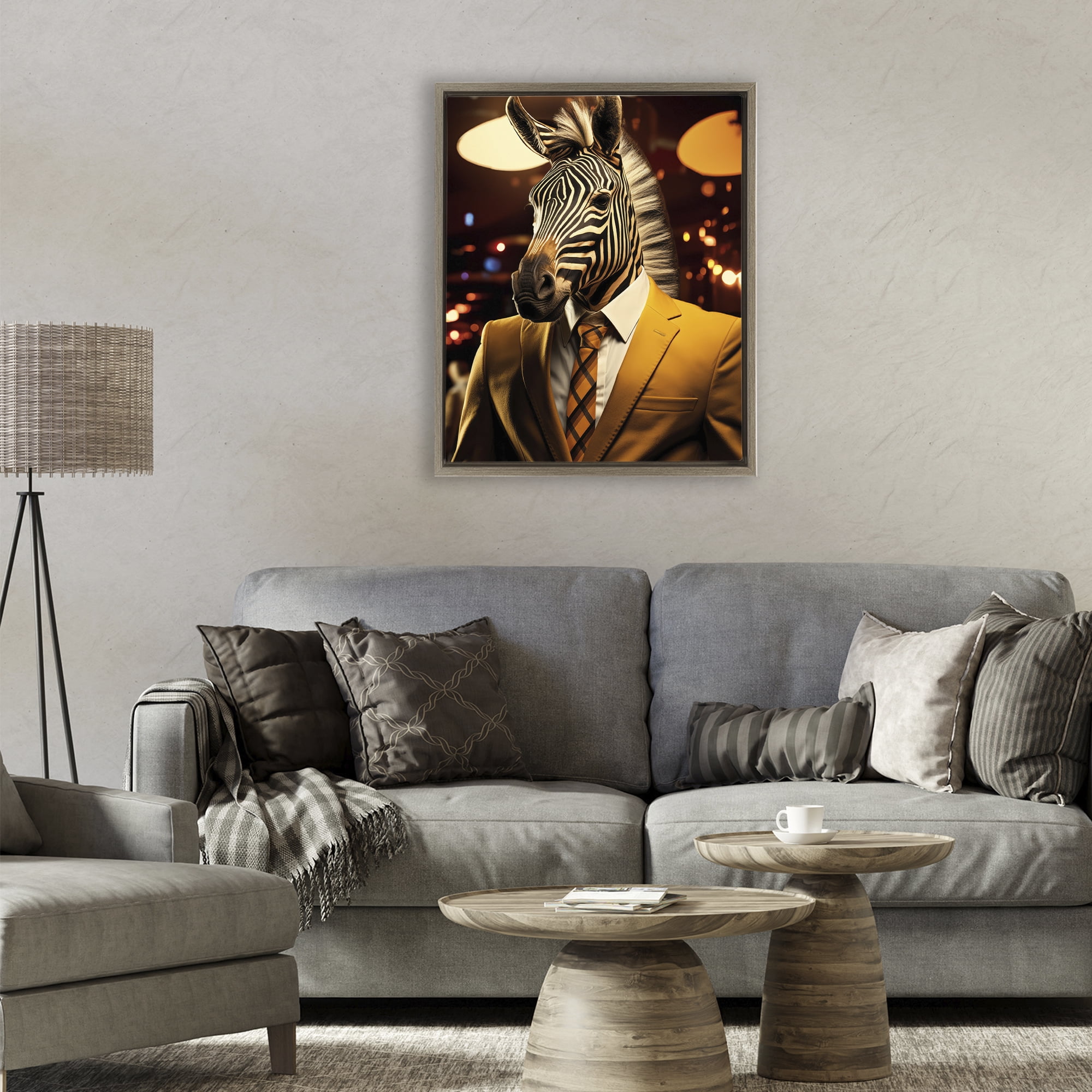 Stupell Industries Trendy Debonair Zebra Brown Framed Floater Canvas Wall Art, design by Ray Powers