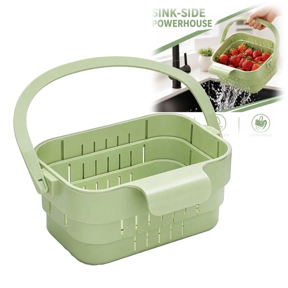 Foldable Hanging Sink Drain Basket – Stretchable Colander with Flip Cover, Space-Saving Food Strainer for Fruits, Vegetables & Utensils(green1PC)