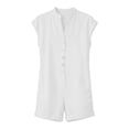 thumbnail image 4 of Women's Short Cuffed Sleeve Utility Rompers Elastic Waist Button Down Cotton Pocketed Jumpsuit White XL(XL), 4 of 7
