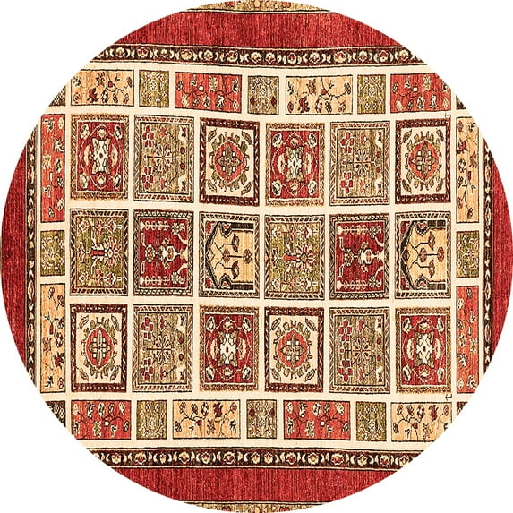 Ahgly Company Indoor Round Abstract Orange Modern Area Rugs, 8' Round