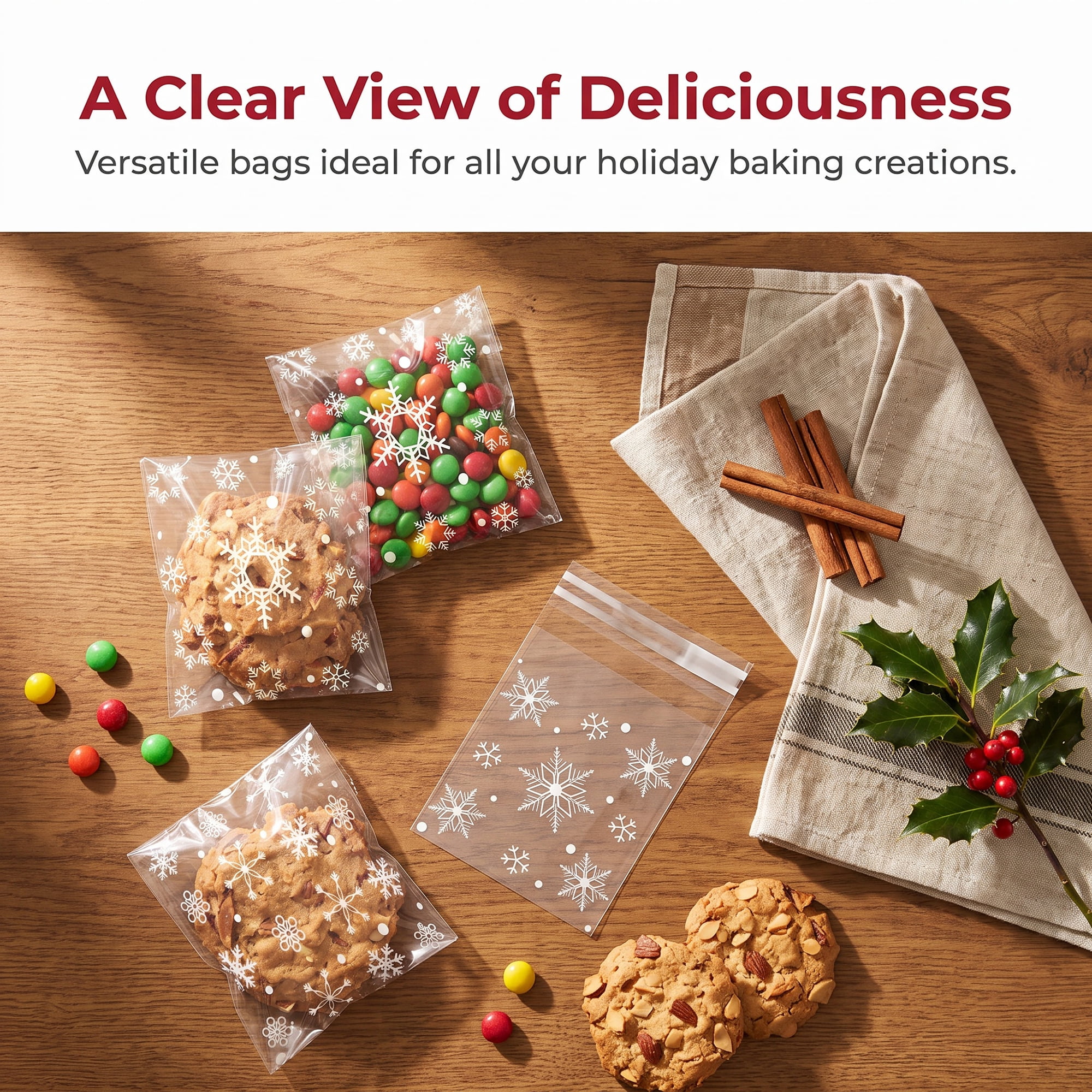 Unique Bargains 50Pcs Snowflake Square Treat Gift Bag for Cookies Clear 3.9" x 3.9"