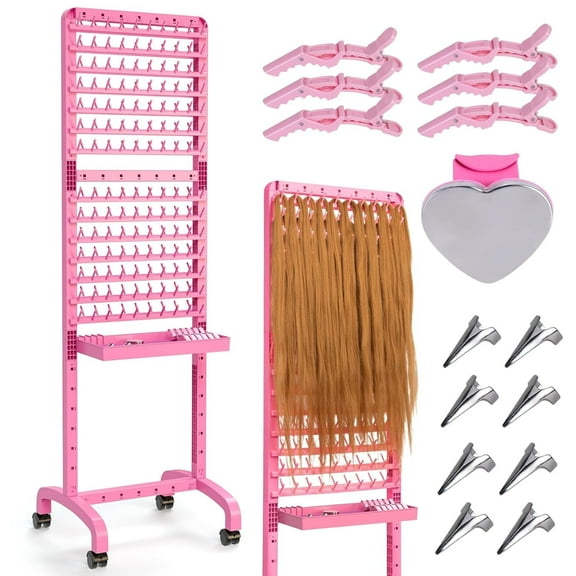 Yumkfoi Adjustable 280 Pegs Braiding Rack with Tray and Braiding Tools, 2-Sided Braid Rack for Braiders, Hair Separator with Wheels