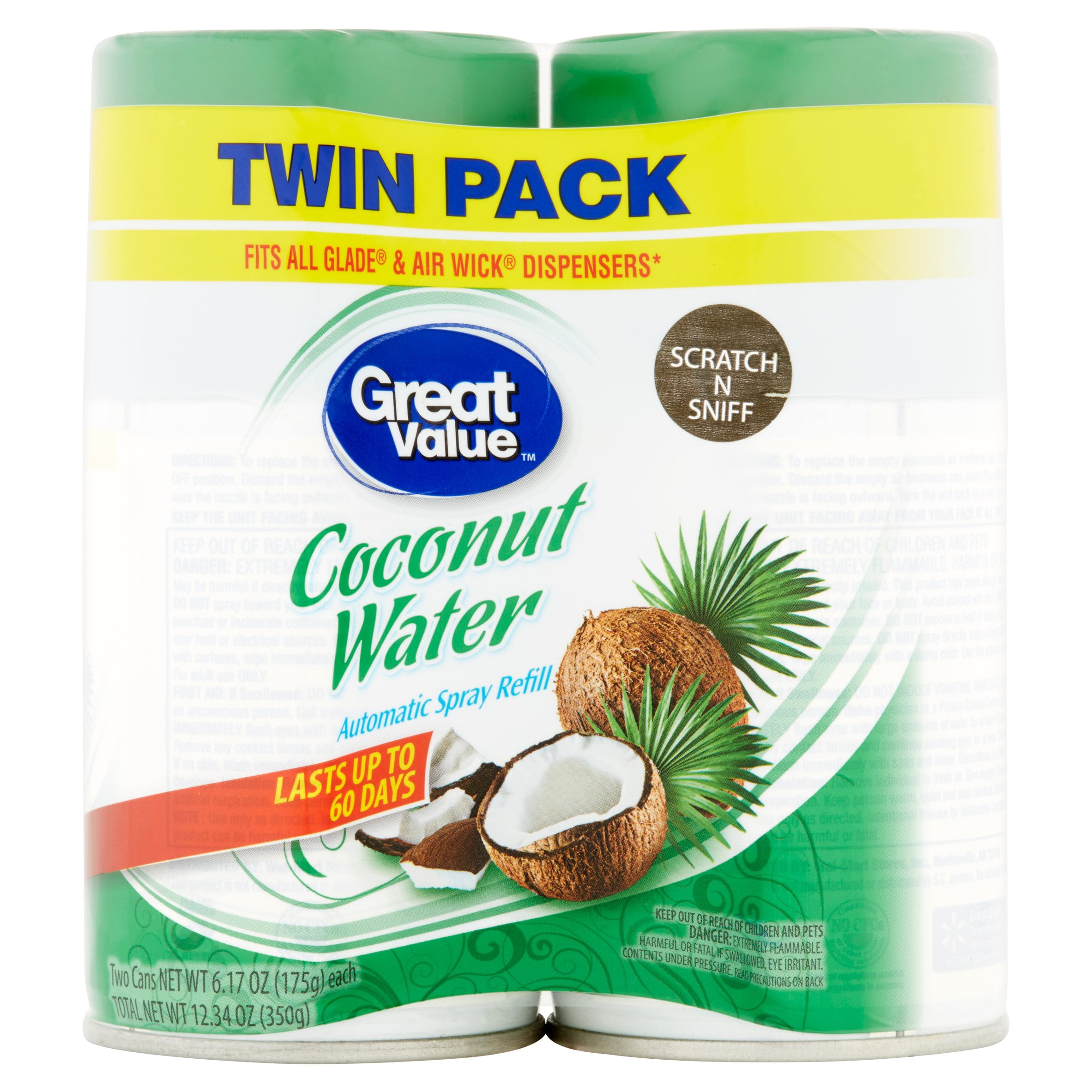 Great Value Automatic Spray Refill Twin Pack, Coconut Water, 2 Count