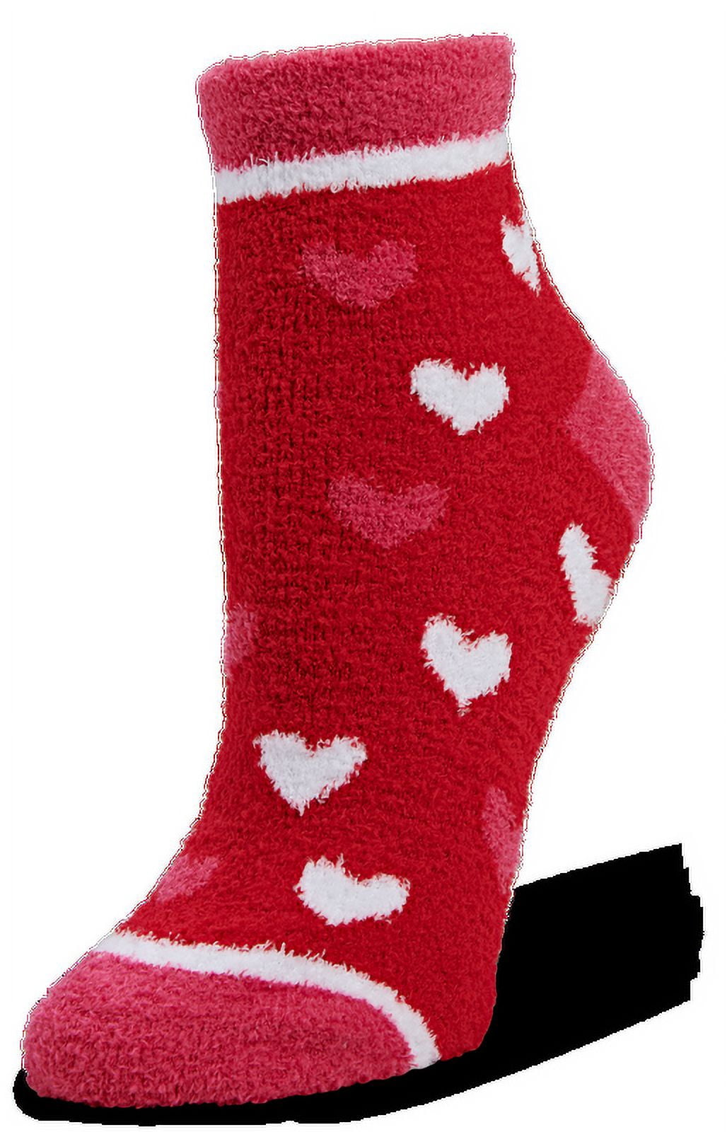 Airplus Valentine's Day Aloe Infused Spa Quarter Sock Red with Pink and White Hearts, Women's 5-10