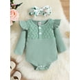 thumbnail image 6 of Douhoow Infant Girl 2Pcs Solid Jacquard Long Sleeve O-Neck Ruffle Romper+Floral Pants, 6 of 9