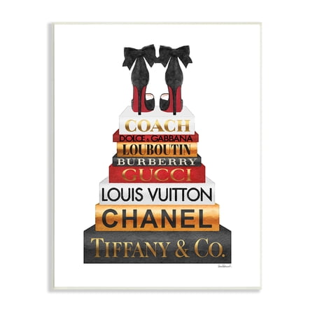 Stupell Industries Designer Bow Heels on Deluxe Glam Bookstack Beauty & Fashion Painting Unframed Art Print Wall Art, 10 x 15