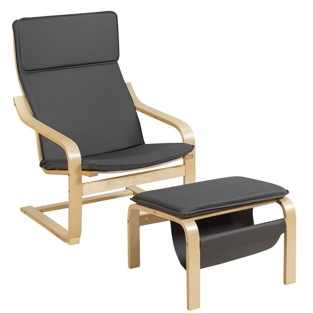 Costway Relax Lounge Chair & Padded Ottoman Set w/ Magazine Rack Gray