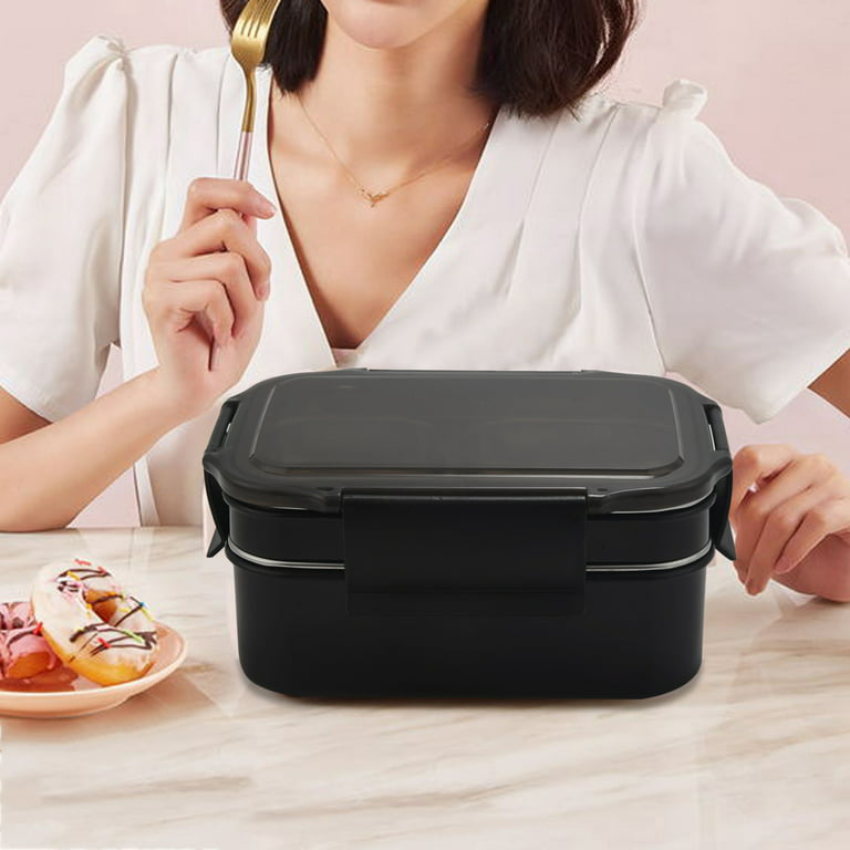 304 Stainless Steel Stackable Compartment Lunch/Snack Box 2-Tier Bento/Food  Container for Adults or Kids Black 