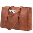 thumbnail image 1 of Bolsa para portátil LOVEVOOK para mujer, 15.6 pulgadas, piel impermeable, marrón, 1 of 7