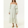 thumbnail image 2 of xiaxaixu Robes de Plage Longues Robe Manches Longues Épaule Couleur Unie / Robe Florale, 2 of 9