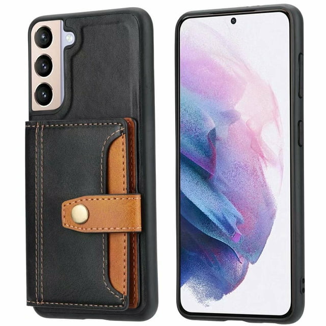 Magnetic Leather Back Case Cover Card Holder Wallet Case for Samsung Galaxy S21 Plus (Black)