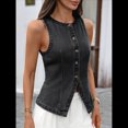 thumbnail image 4 of Chaleco Vaquero Elástico Sin Mangas para Mujer, con Botones y Cuello Redondo, Informal, Estilo Western para Verano Gris Negro M, 4 of 9