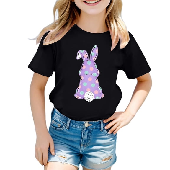 SonxaHe Toddler Girls' Tshirt for Easter Bunny Print Soft Short Sleeve T Shirt Breathable Relaxed Summer Tee for Black,Size 2-3 Y