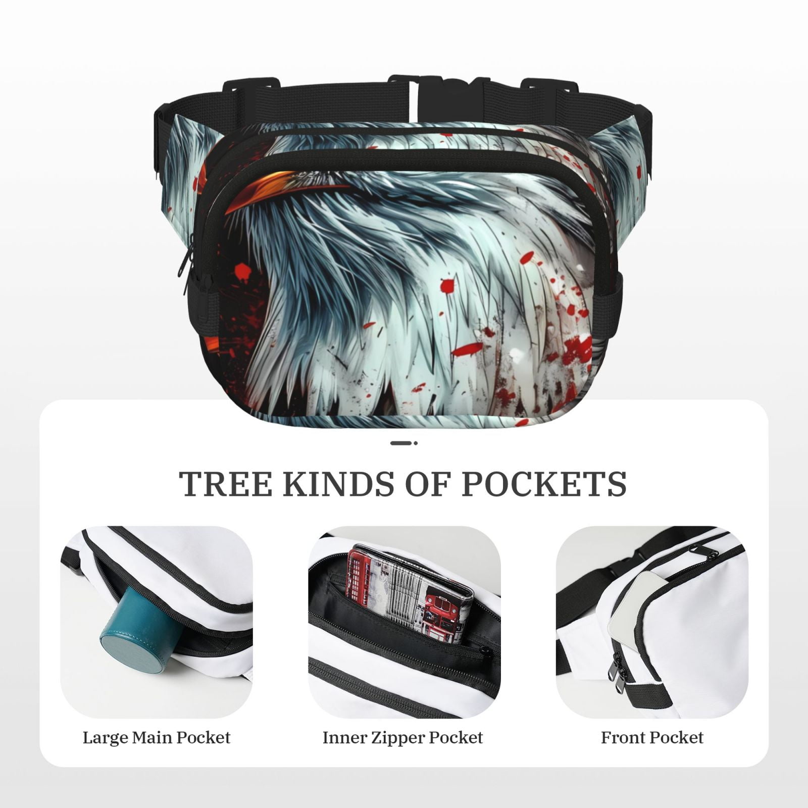 Picia USA Bald Eagle Print Square Double-Layer Waist Bag Mini Adjustable Waist Belt Bag Exercise Running Travel Hiking