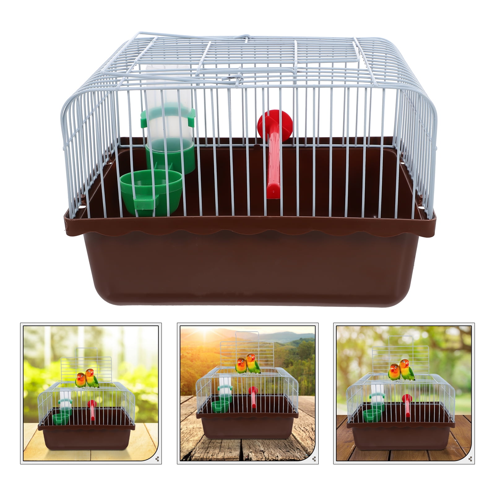 TOYMYTOY Versatile Bird Carrier Travel Cage with Perch and Feeding Station in Coffee