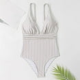 thumbnail image 5 of UTSJKR Women's One Piece Swimsuit Striped Beachwear Bodysuit Tummy Control Bathing Suit V Neck Slimming 1 Piece Swimwear White L, 5 of 5