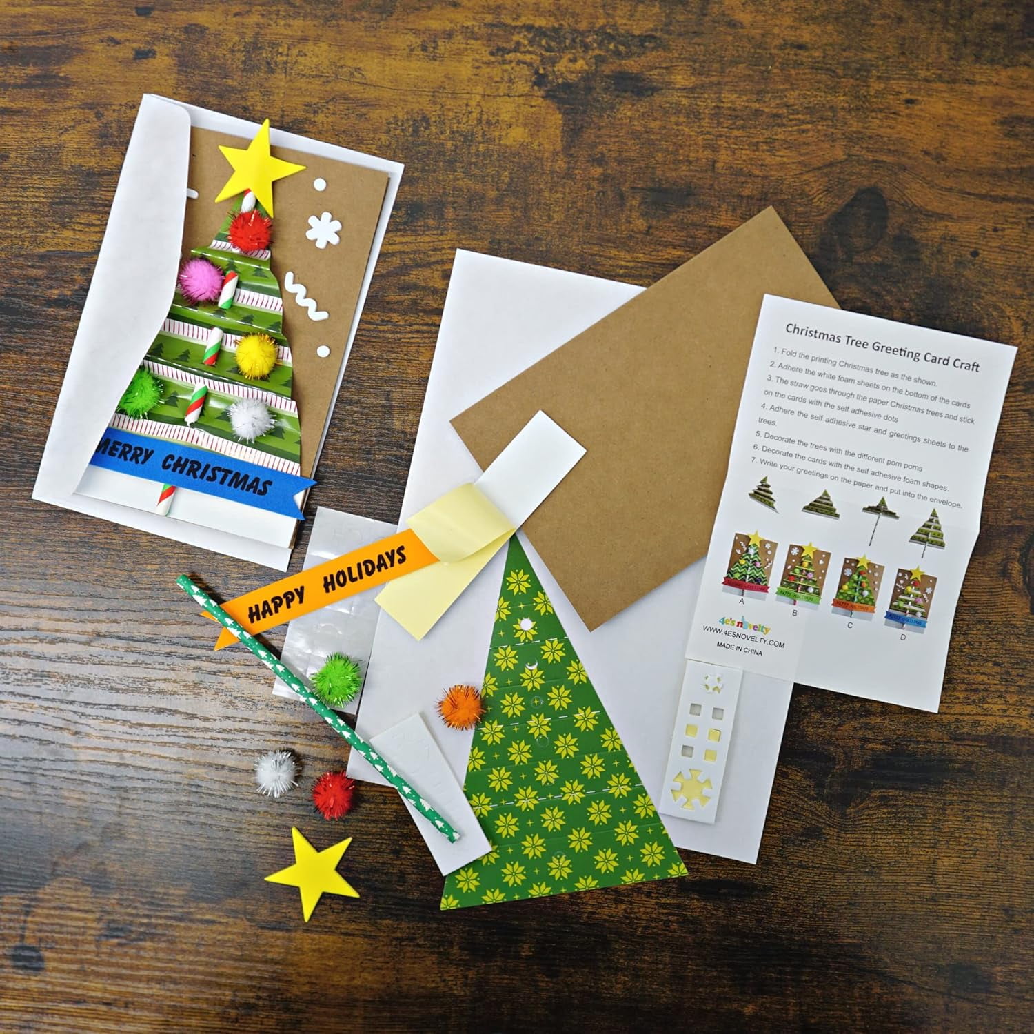 4E's Novelty 12 Pack 2024 Christmas Card Making Craft Kit for Kids & Adults - Individually Wrapped Holiday DIY Handmade Greeting Cards with Envelopes