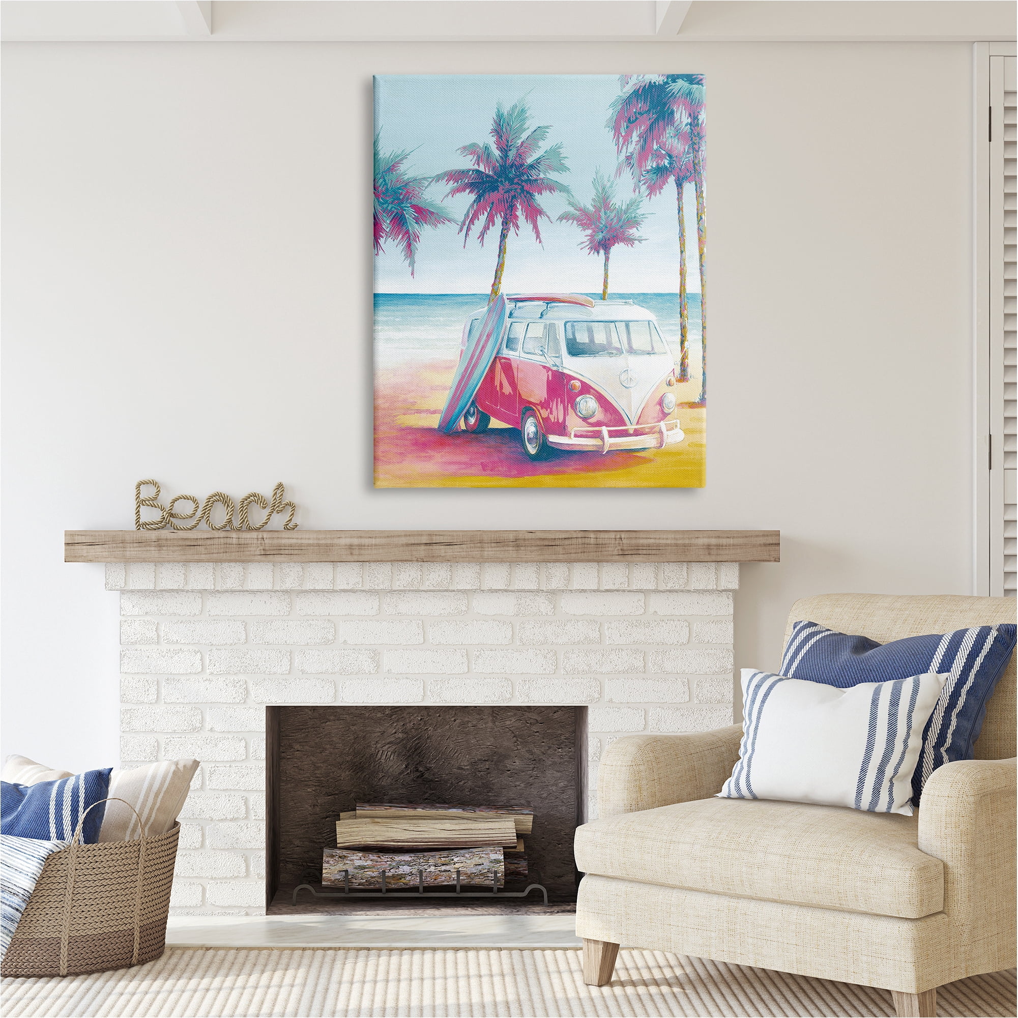 Stupell Industries Tropical Minibus on Beach Transportation Painting Gallery Wrapped Canvas Art Print Wall Art, 36 x 48