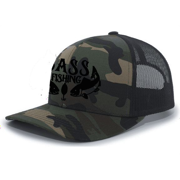 Heritage Pride Bass Fishing Mens Embroidered Mesh Back Trucker Hat, Army/Black
