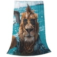 thumbnail image 2 of Honeii Hawaiian Swimming Lion Print Fleece Blanket - Throw Blanket for Bed, Sofa, Couch, Camping, and Travel , Microplush Ultra Soft Warm Blanket-80"x60", 2 of 7