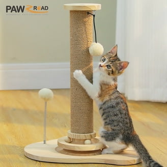 SYANDLVY Cat Scratching Post With Perch - Small Cat Tree With Sisal, 2 Dangling Balls