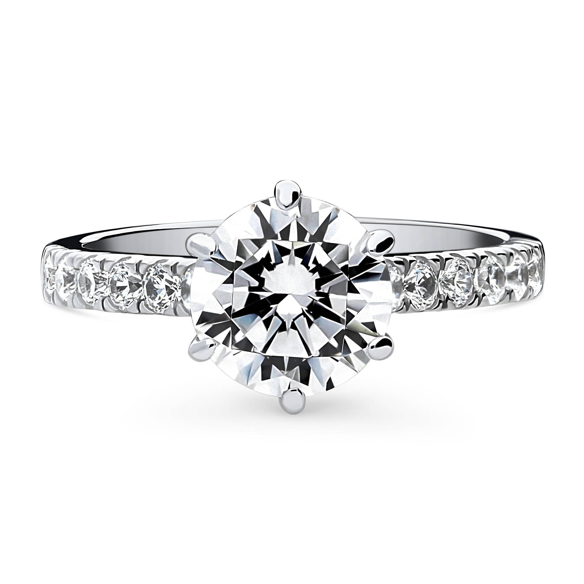 BERRICLE Sterling Silver Solitaire Wedding Engagement Rings 2 Carat Round Cut Cubic Zirconia CZ Promise Ring for Women, Rhodium Plated Size 7.5