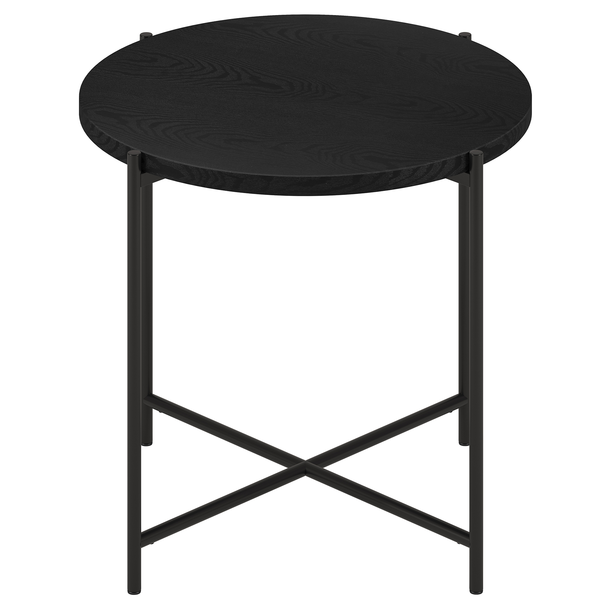 Evelyn&Zoe Loretta 23.63" Wide Round Side Table with MDF Top, Blackened Bronze/Black Grain