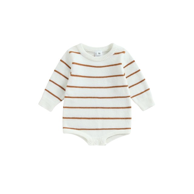 Newborn Baby Boys Girls Knit Sweater Rompers Striped Print Long Sleeve