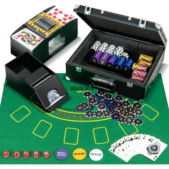 Costway 300 Pieces Casino Poker Chip Set 14 Gram Poker Chips with Automatic Card Shuffler