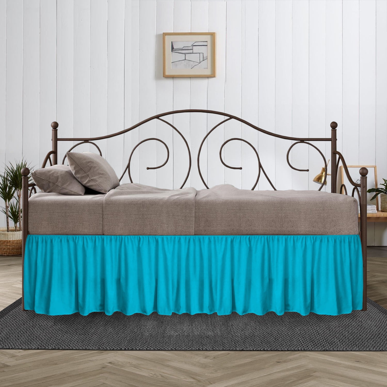 12 Inch Drop Full Size Turquoise Blue Solid Day Bed Skirt Lightweight