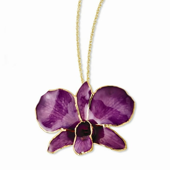 necklace with pendant 20 in 2.5 mm Lacquer Dipped Gold Trimmed Purple Dendrobium Orchid