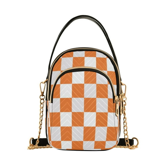 Leather Handbag Crossbody Bag Orange Checkerboard