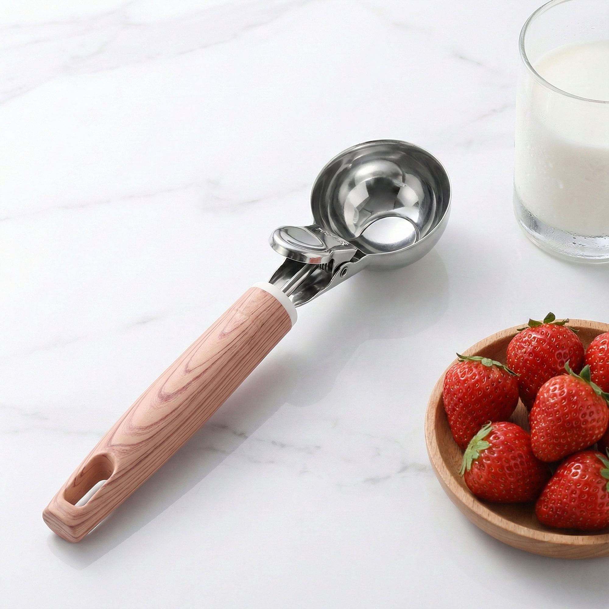 Unique Bargains Stainless Steel Ice Cream Scoop with Handle Yellow 8.1in