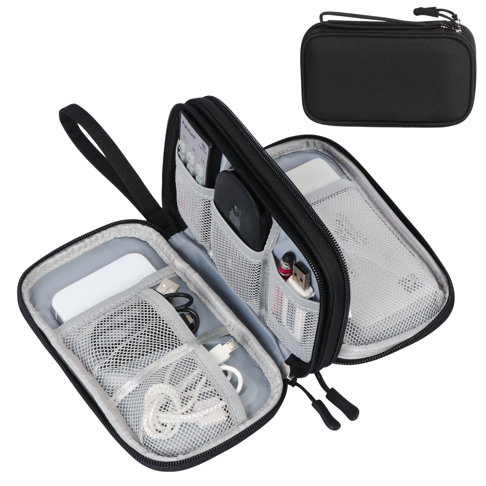 Honsky Lot de 2 sacs de rangement pour gadgets : organiseur de voyage  universel, pochette de rangement pour câbles, cordons, chargeurs, briques,  accessoires USB pour ordinateur portable, noir : : Beauté