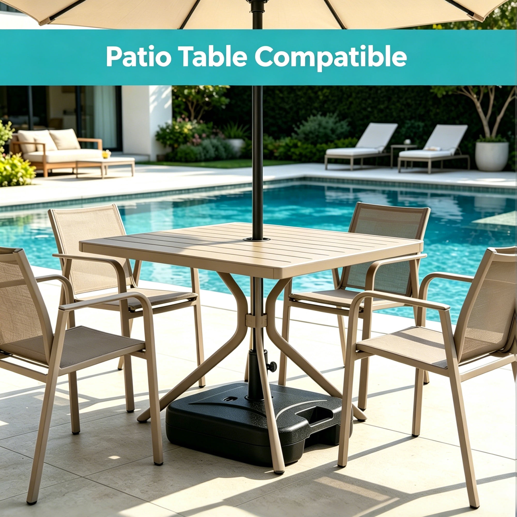 KOOL 81 lbs. Square Patio Umbrella Base, Water & Sand Fillable Heavy Duty Outdoor Market Umbrella Stand, Portable Weighted Umbrella Base for 6ft to 11ft Backyard Garden Patio Umbrellas