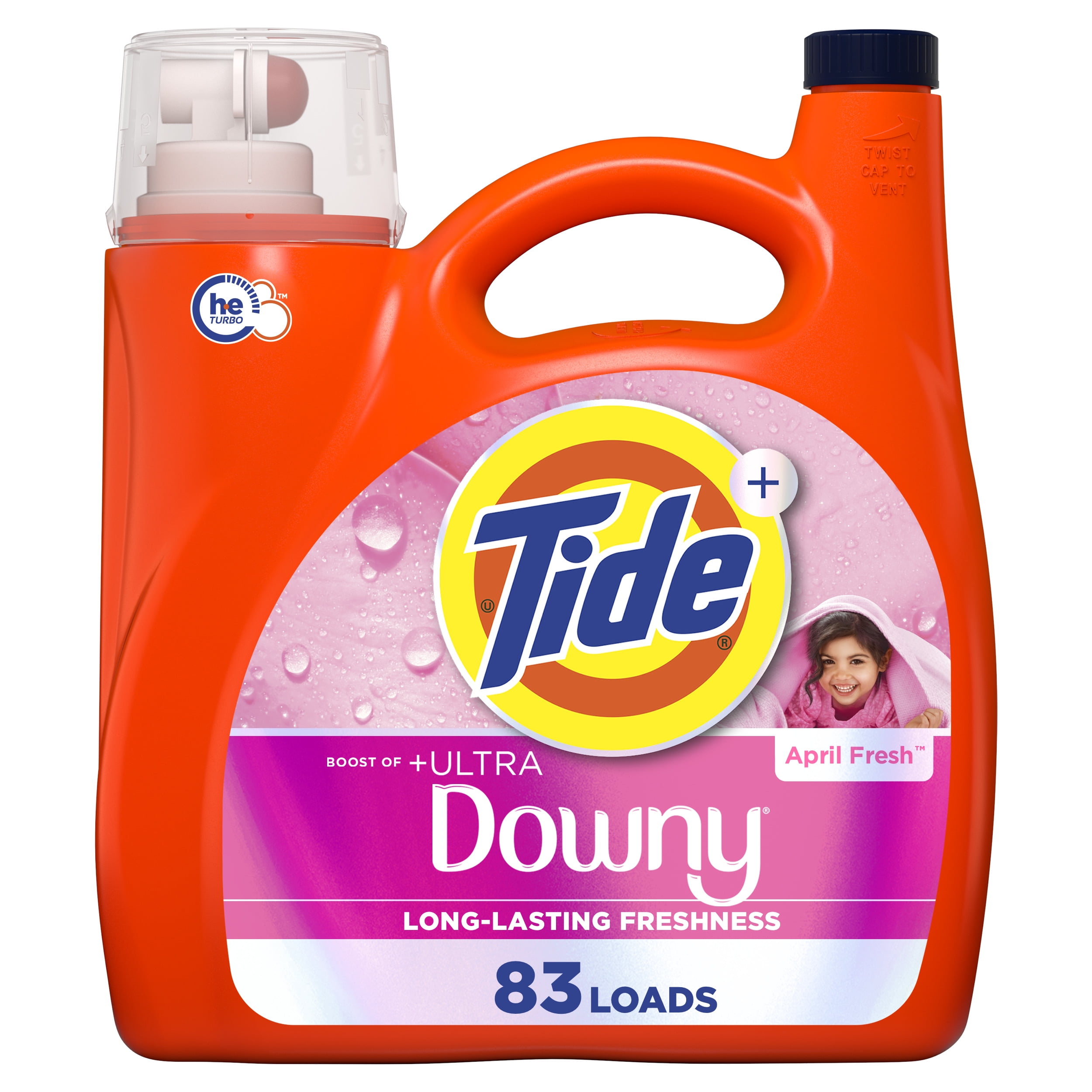 (4 pack) Tide Laundry Detergent Liquid Plus a Boost of Ultra Downy, April Fresh Scent, 117 fl oz, 83 Loads
