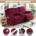 thumbnail image 4 of Recliner Loveseat Cover with Middle Console Stretch Reclining Sofa Slipcover for 2 Seat Jacquard Reclining Couch Sofa Covers Furniture Protector with Elastic Straps Bottom (Burgundy), 4 of 13